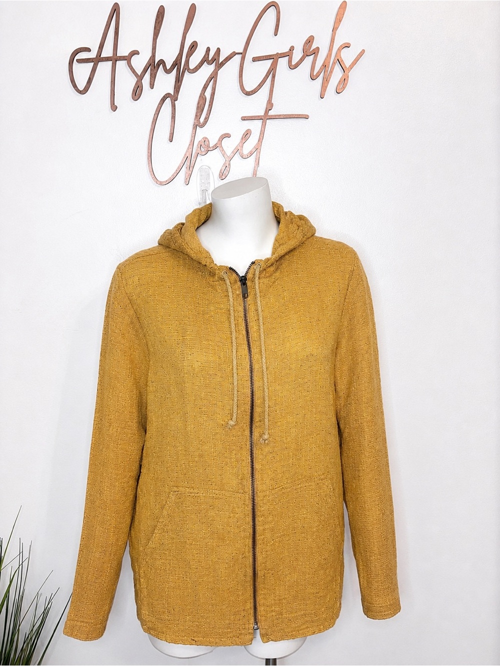 FLAX 100% Linen Mustard Zip-Up Hooded Jacket Medium